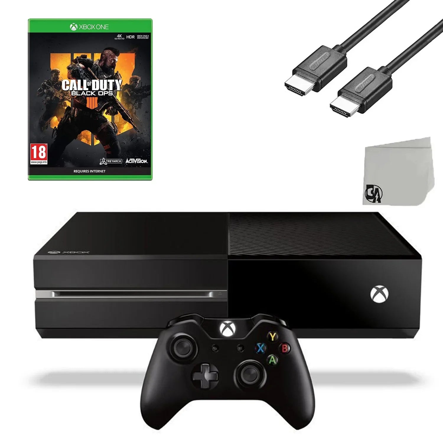 Microsoft Xbox One Original 500GB Gaming Console Black HDMI Cable With Call of Duty Black Ops 4 Game BOLT AXTION Bundle Used