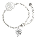 Delight Jewelry Sizeilvertone Antiqued Four Leaf Clover Sizeilver-tone Flower Link Chain Bracelet, 6.75"+2" Extender