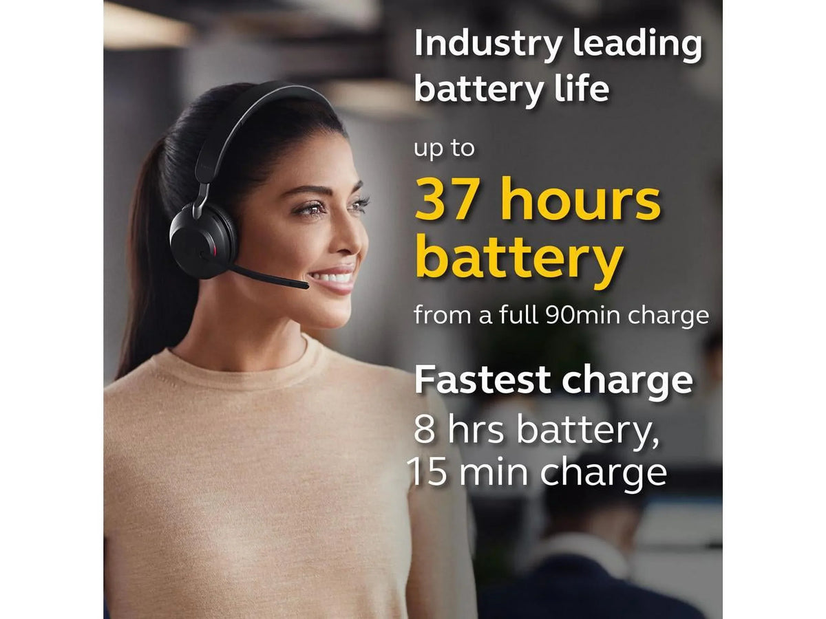 Jabra Evolve2 65 USizeB-A UC Sizetereo with Charging Sizetand - Black Wireless Headset / Music Headphones