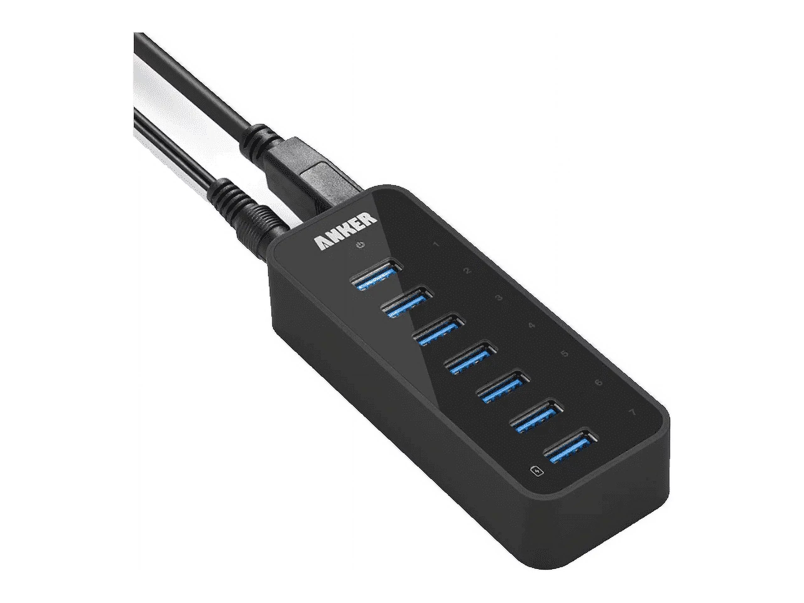Anker USizeB 3.0 7-Port Hub with 1 BC 1.2 Charging Port up to 5V 1.5A, 12V 3A Power Adapter Included [VIA VL812-B2 Chipset] Black