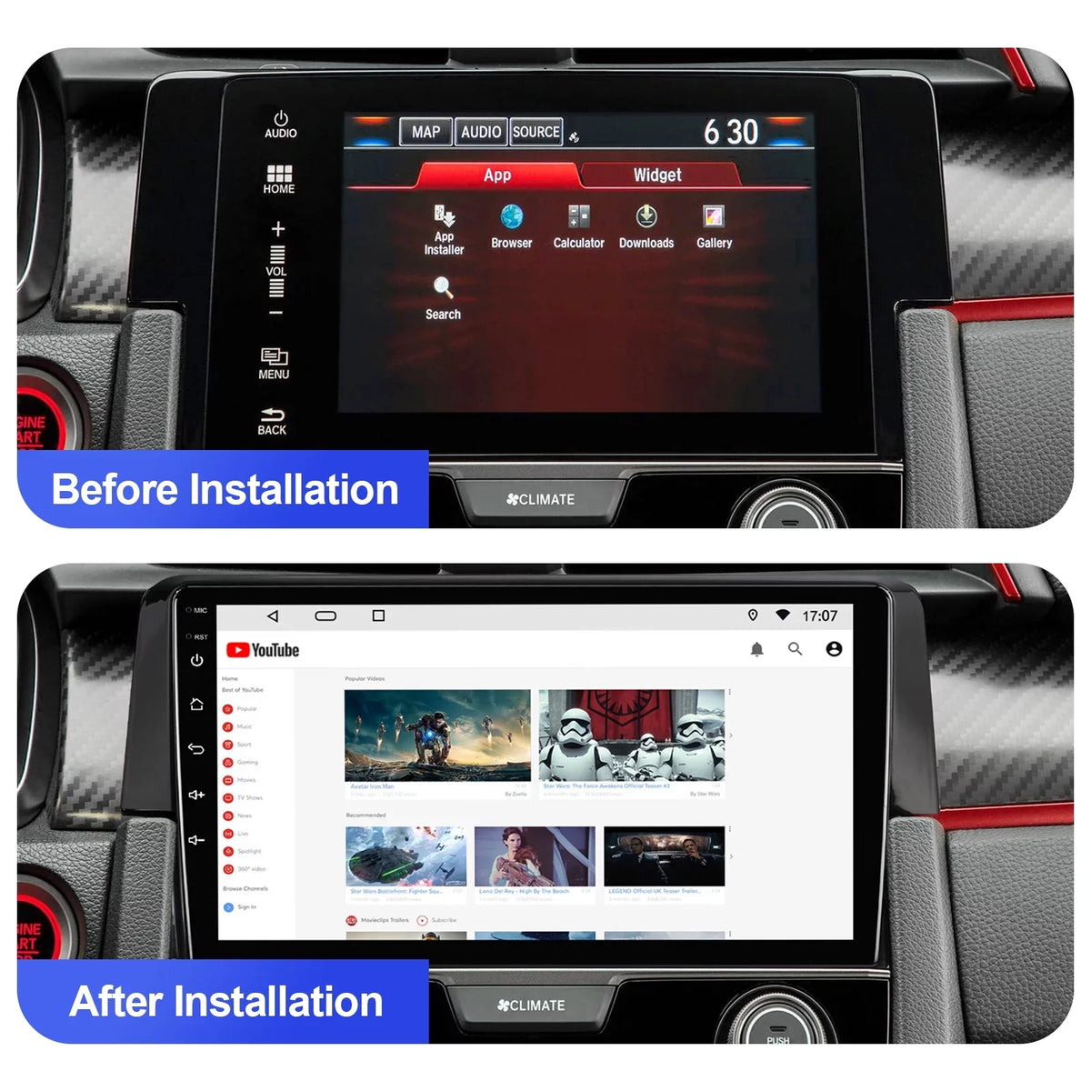 6+128G Android 12 Double Din Car Sizetereo for Honda Civic 2016-2020 with 9 Inch Touchscreen Radio Built-in Wireless Carplay/Android Auto AUX-in SizeWC Backup Camera