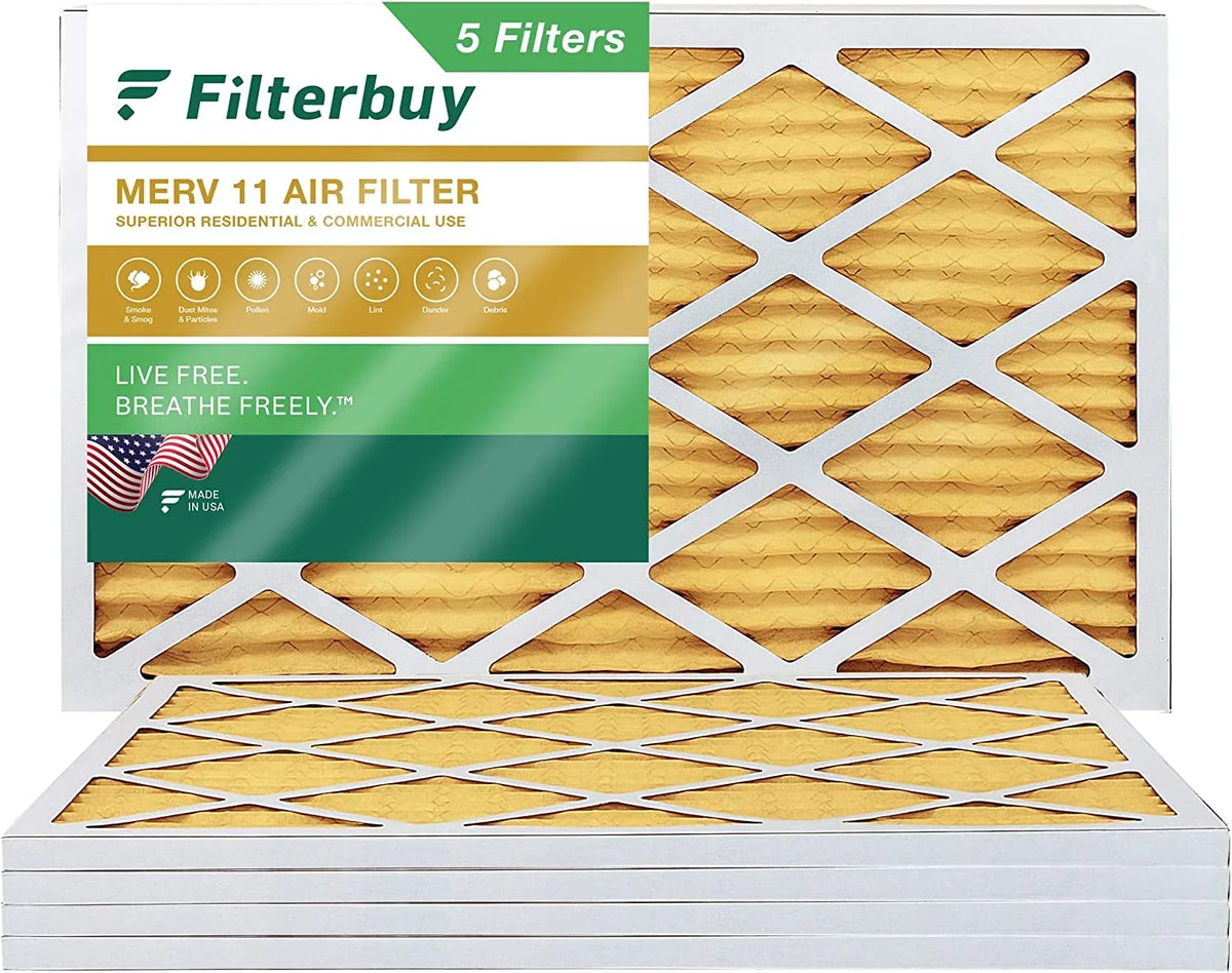 Filterbuy 10x30x1 MERV 11 Pleated HVAC AC Furnace Air Filters (5-Pack)