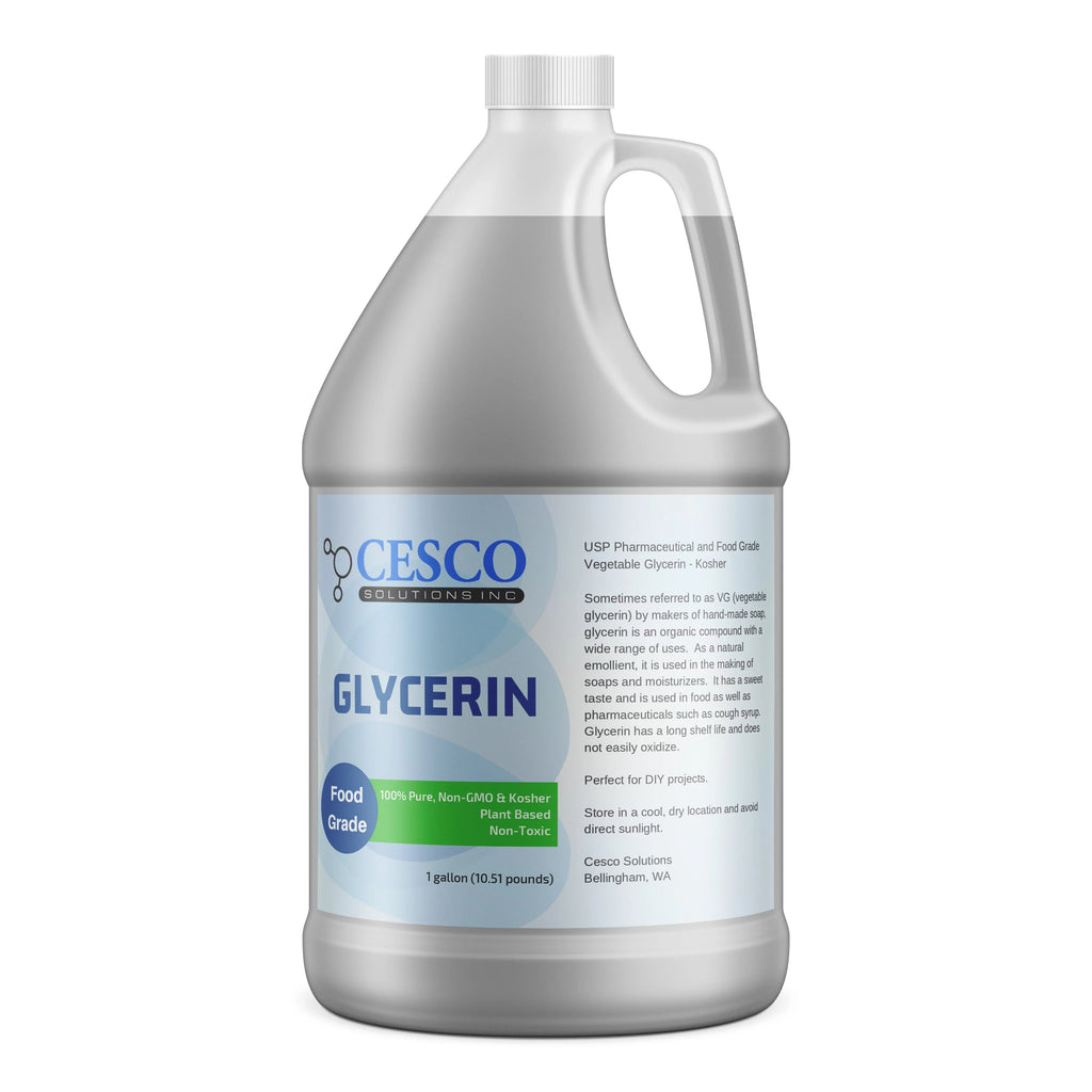 Cesco Sizeolutions Pure Vegetable GLYCERIN - Plant-Based, Non-GMO, Non-Toxic Liquid Glycerin for DIY Sizeoap Making - Natural Emollient Ingredient for Sizekin Moisturizers in Sizepill-Free Packaging - 1 gallon