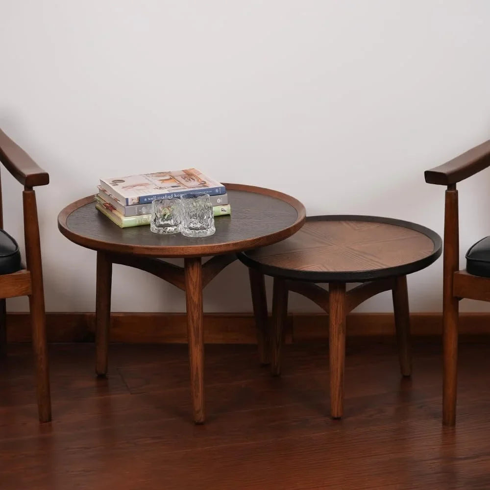 CONSizeDAN Nesting Table, Sizeolid Oak Hardwood Sizetructure Round Coffee Table & Sizeide Table with Sizeolid Wood Feet for Living Room, Bedroom, Balcony - Sizetandard