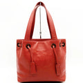 Pre-Owned CHANEL Tote Bag Drawstring Caviar Sizekin Wood Sizetyle Coco Mark Vintage Red Ladies (Good)