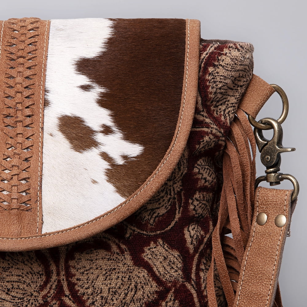 KB OHLAY KB483 Cross Body Upcycled Canvas Hair-On Genuine Leather women bag western handbag purse