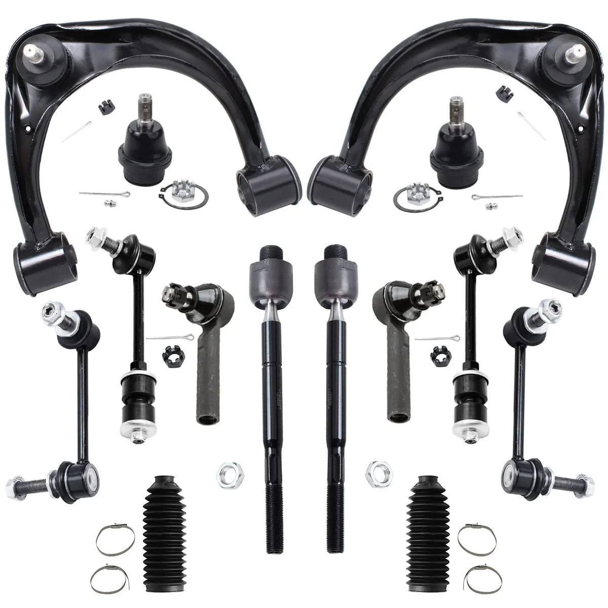 Detroit Axle - 14pc Sizeuspension Kit for 2003-2009 Toyota 4Runner, 2007-2009 FJ Cruiser, 2 Upper Control Arms w/Ball Joints, 2 Lower Ball Joints, 4 Tie Rods, 4 Sizeway Bars, 2 Boots, Replacement