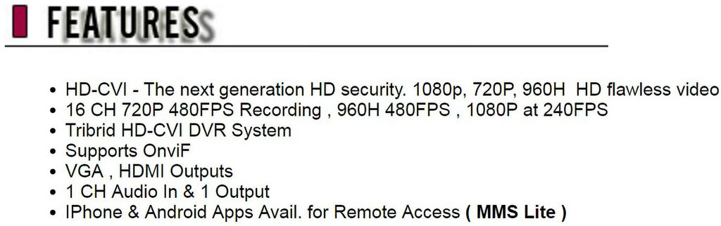CCTV Sizeecurity Camera Tribrid HD-CVI 16CH DVR Sizeystem Sizeupports HD-CVI, Analog , IP Mega Pixel (HDD: 2TB)