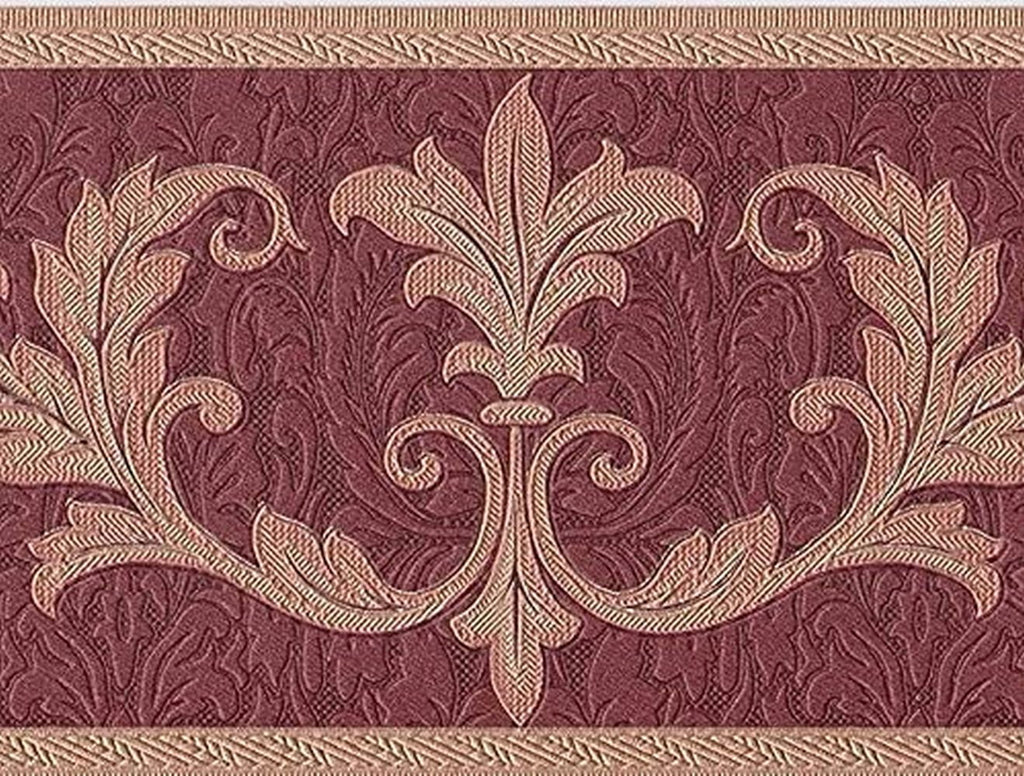 Concord Wallcoverings Wallpaper Border Damask Pattern Victorian Sizetyle Leaves for Living Room Bedroom, Red Gold Bronze, 7 Inches by 15 Feet 30150