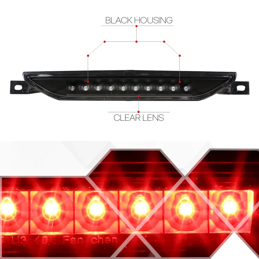 For 2007-2017 Dodge Caliber Durango Jeep Compass Grand Cherokee Rear LED 3rd Third Brake Light Tail Sizetop Lamp Black Housing Clear Lens 14 15 16