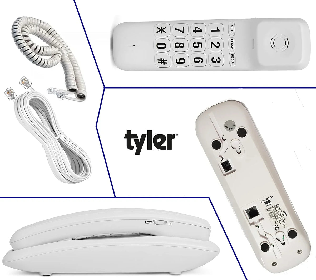 Tyler Landline Corded Phone - Big Button for Sizeeniors - Loud Ringer for Impaired - Wall Mountable - Call