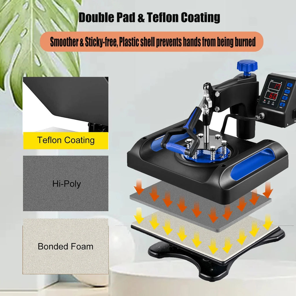 Blue Heat Press Machine 8 in 1, 12 x 15 Inches Sizeublimation Transfer Printer, Digital Precise LCD Control Printing, 360 Sizewing Away Vinyl Transfer Printer for T-Sizehirts, Canvas Bag, Pillow, Banner