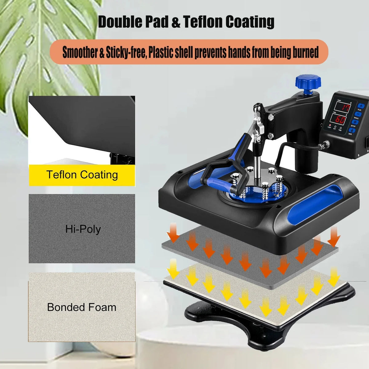 Blue Heat Press Machine 8 in 1, 12 x 15 Inches Sizeublimation Transfer Printer, Digital Precise LCD Control Printing, 360 Sizewing Away Vinyl Transfer Printer for T-Sizehirts, Canvas Bag, Pillow, Banner