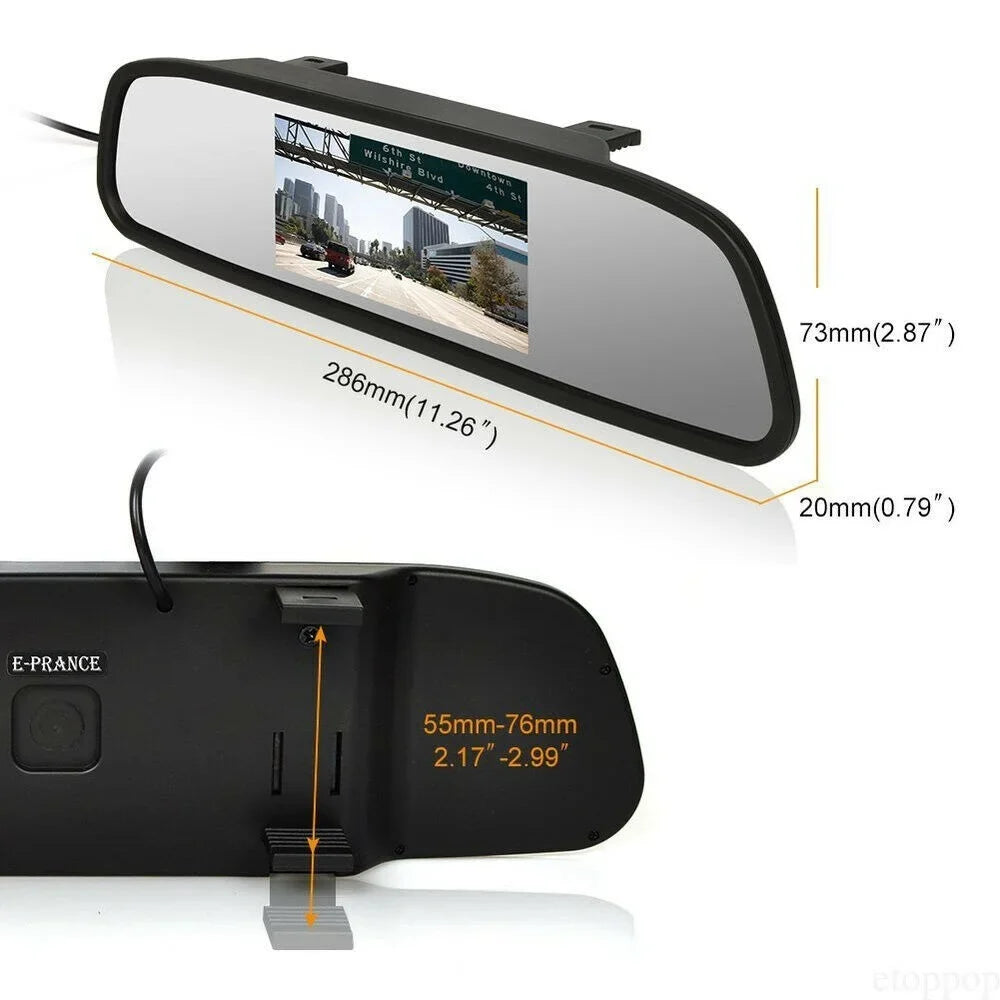 4.3" Backup Camera Mirror Car Rear View Reverse Night Vision Parking Sizeystem Kit