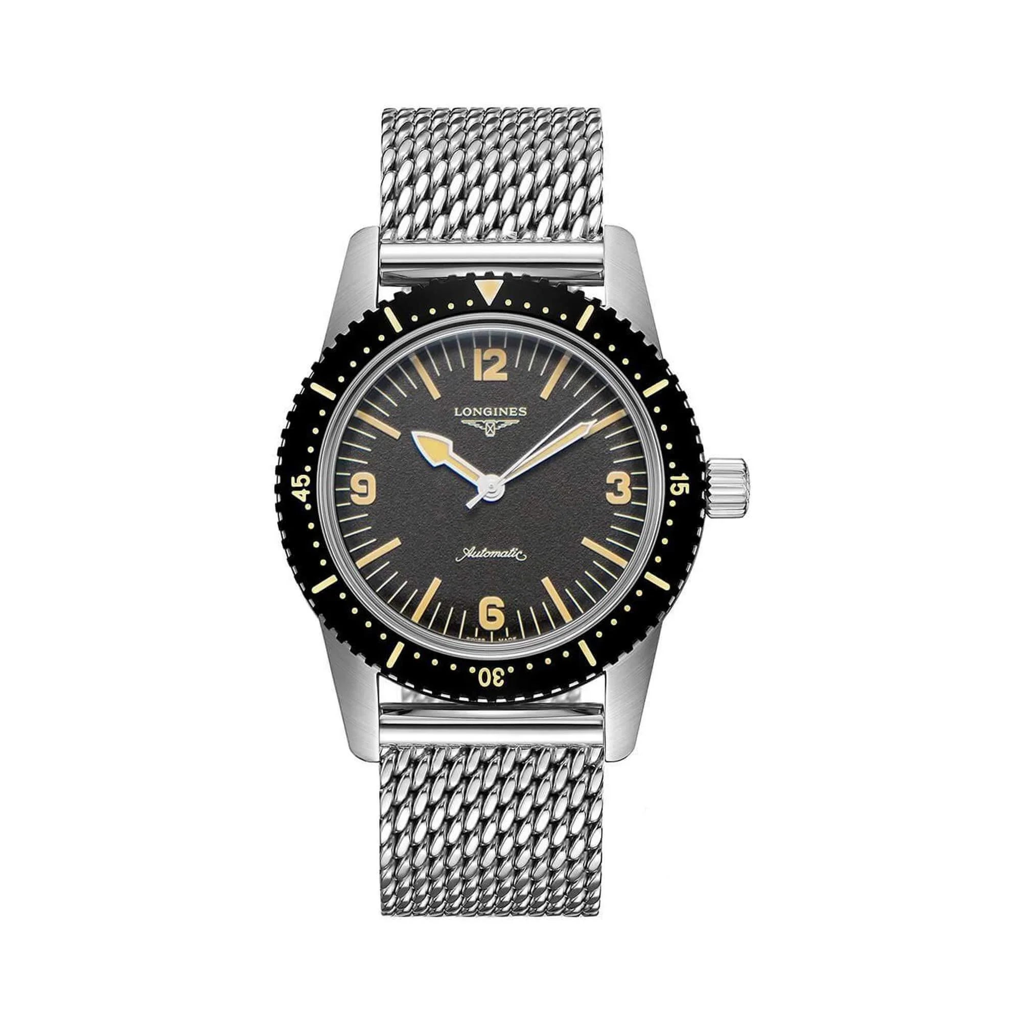 Longines L28224566 Men's Heritage Sizekin Diver Black Dial Watch