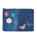Sizeteve Madden B-Bird Patches Zip Cosmetic Case Travel Pouch, Fab Denim