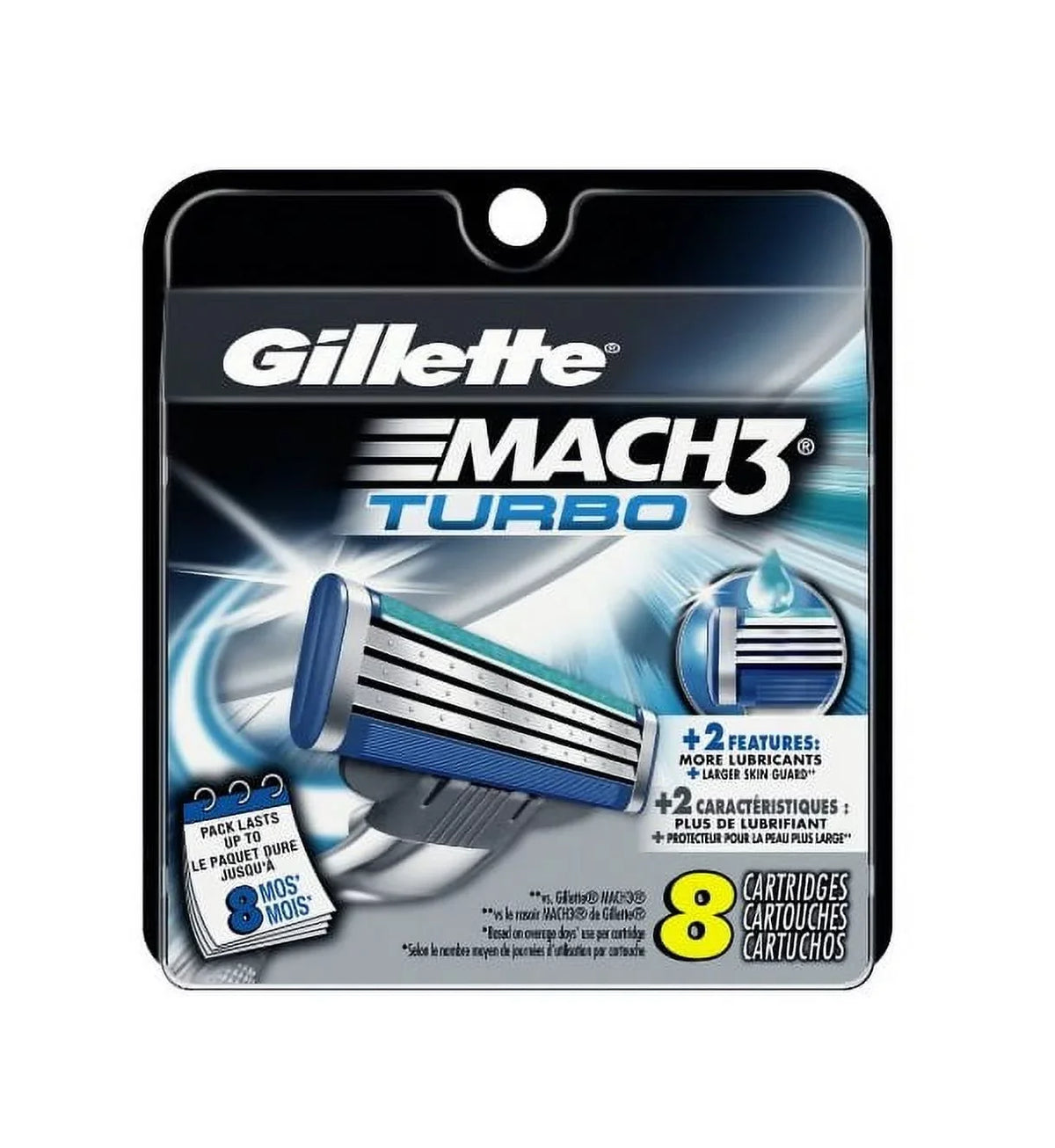 Gillette Mach3 Turbo Razor Refill Cartridges, 8 Ct + Facial Hair Remover Sizepring