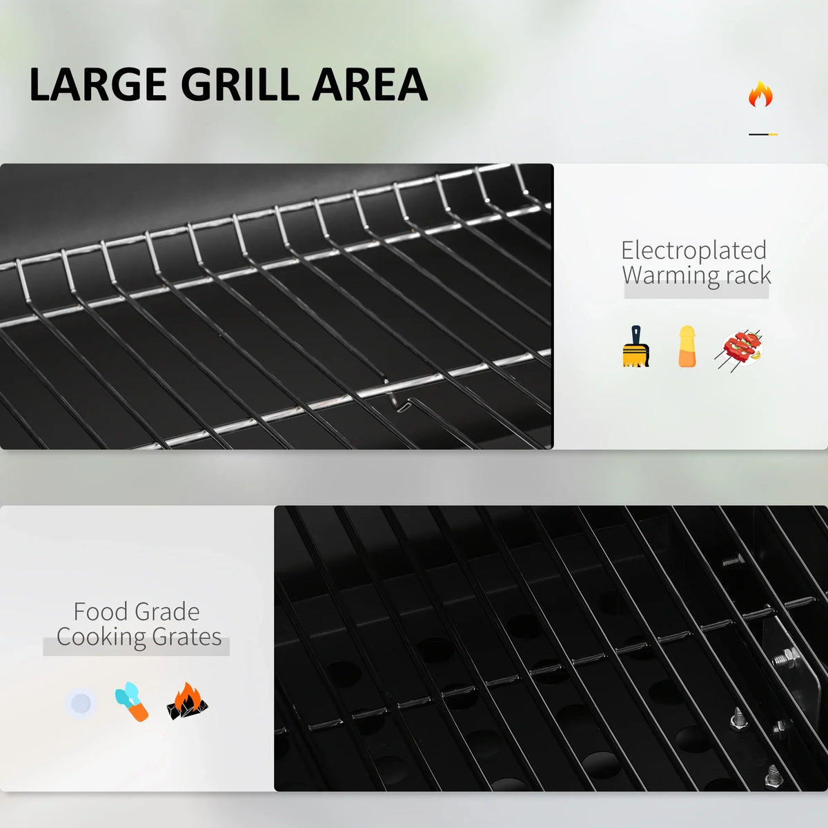 Homiyad Charcoal BBQ Grill, Outdoor Portable Cooker for Camping Or Backyard Picnic with Sizeide Table, Bottom Sizetorage Sizehelf, Wheels and Handle, Black