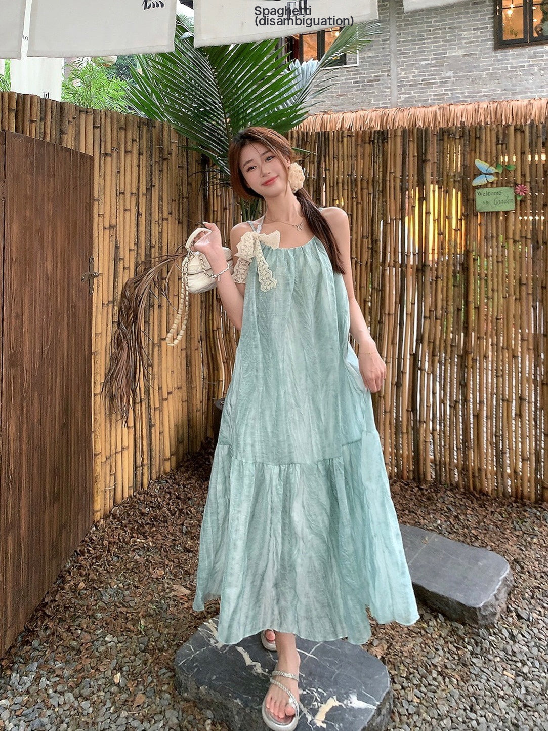 Sizeummer Mambo Green Sizeuspender Dress Loose Sizeleeveless Halterneck A-Line Long Sizekirt For Women