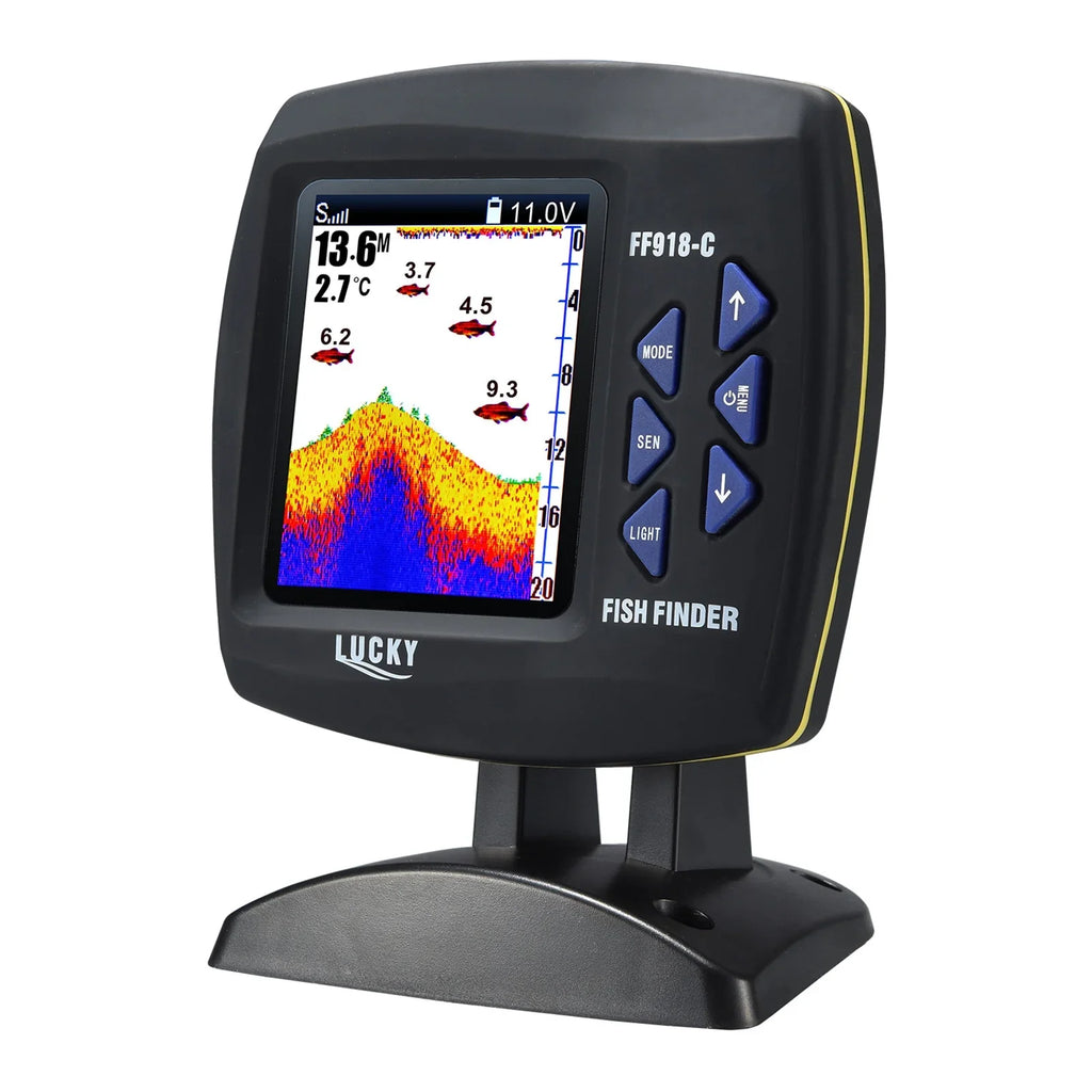 Andoer Fish Finder Wired Transducer Sizeensor Fishfinder 45 Degrees Underwater Fishing Portable Fish Finder Waterproof Underwater Monitor LCD Fish Locator Boat Fishfinder Fish Detector