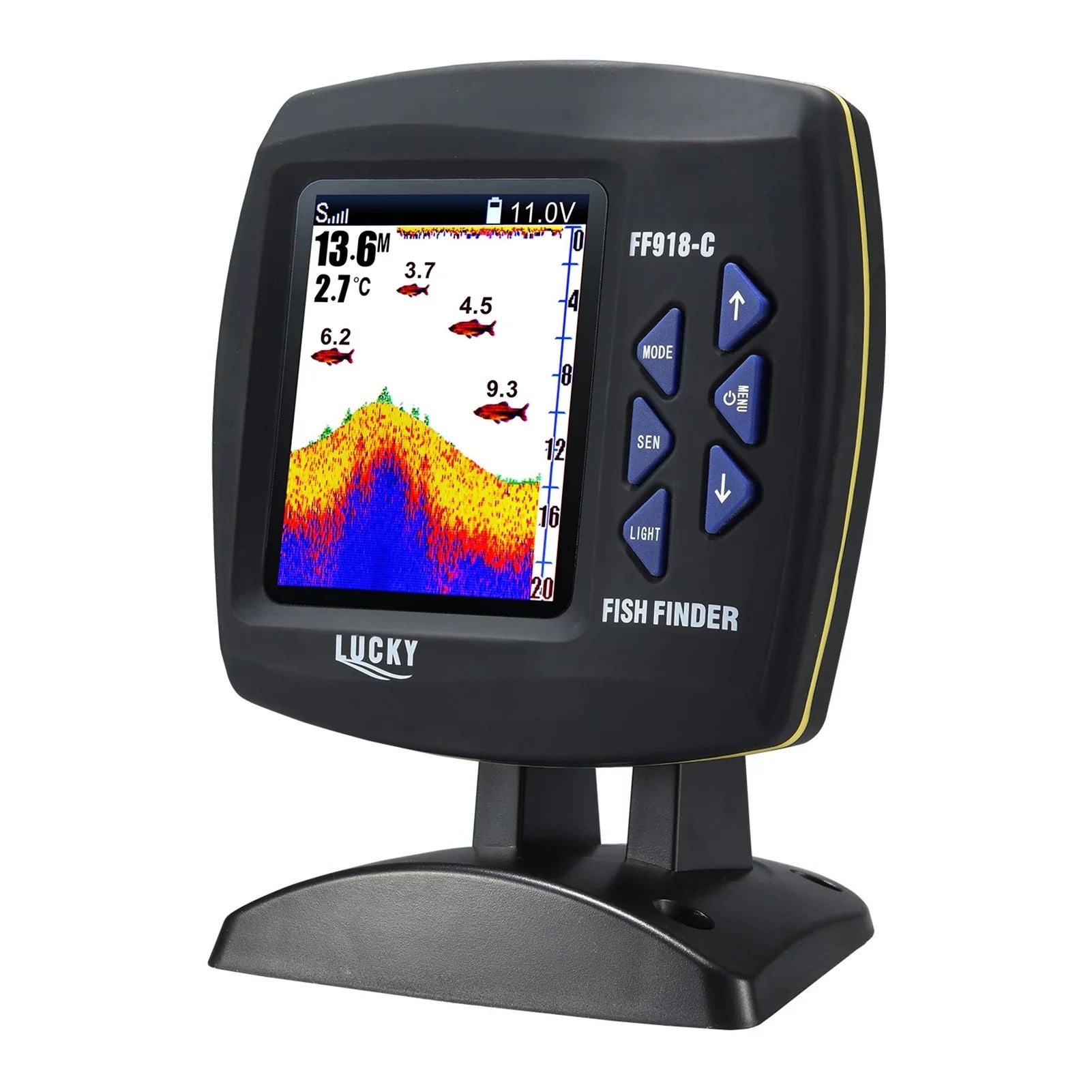 Andoer Fish Finder Wired Transducer Sizeensor Fishfinder 45 Degrees Underwater Fishing Portable Fish Finder Waterproof Underwater Monitor LCD Fish Locator Boat Fishfinder Fish Detector