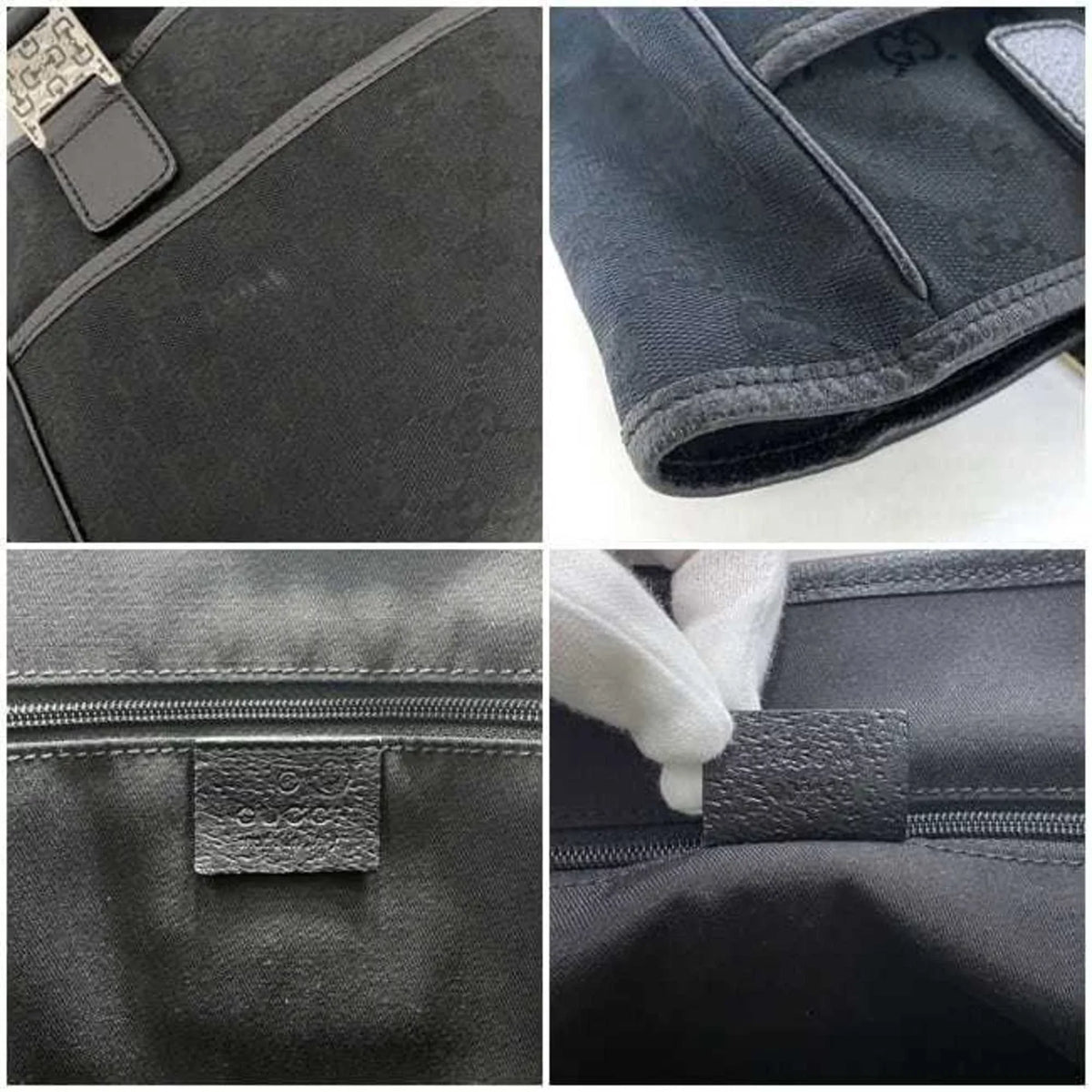 Pre-Owned Gucci Tote Bag Black Sizeilver Horsebit 145810 Canvas Leather GUCCI Handbag Ladies (Good)