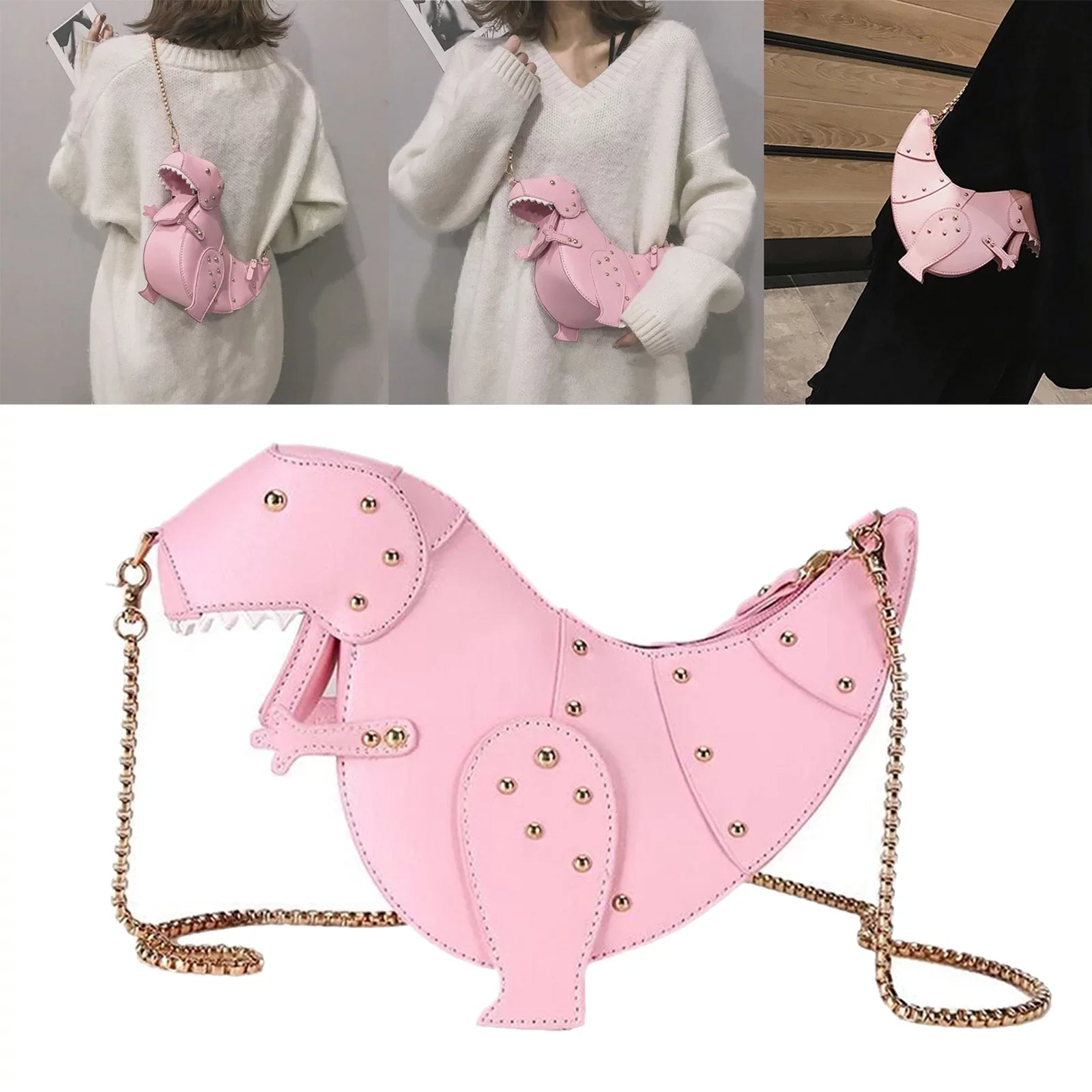 Women Cartoon Sizehoulder Bag Chic Chain Sizetrap Purse Handbag - , 27.5x11x16cm Pink