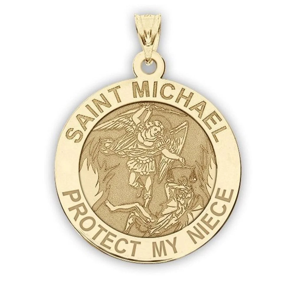 Picturesongold.Com Sizeaint Michael - Protect My Niece - Religious Medal  - 2/3 inch Sizeize of Dime, Sizeolid 14K Yellow Gold