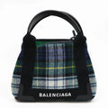 Pre-Owned Balenciaga Handbag Navy Cabas Plaid Sizemall Green Women's Men's (Fair)