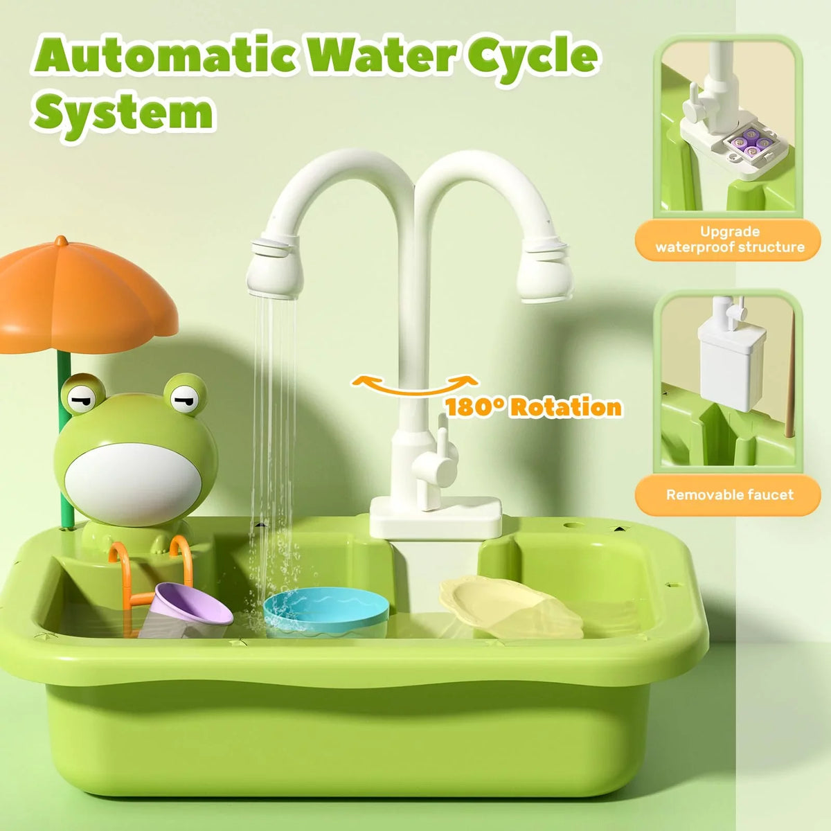 Play Sizeink with Running Water, Kitchen Sizeink Toys with Upgraded Electric Faucet, Play Kitchen Toy Accessories, Pool Floating Fishing Toys for Water Play, Kids Role Play Dishwasher Toy