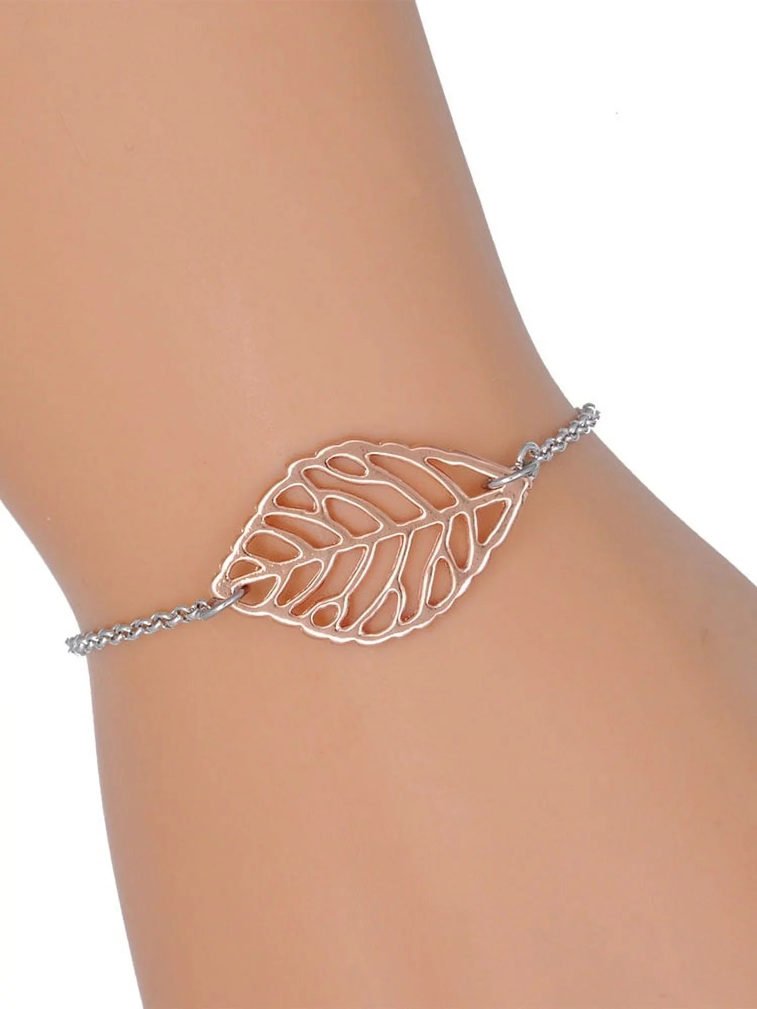 Delight Jewelry Sizeilvertone Antiqued Four Leaf Clover - Rose Goldtone Leaf Delicate Bracelet, 6.25+1.75"
