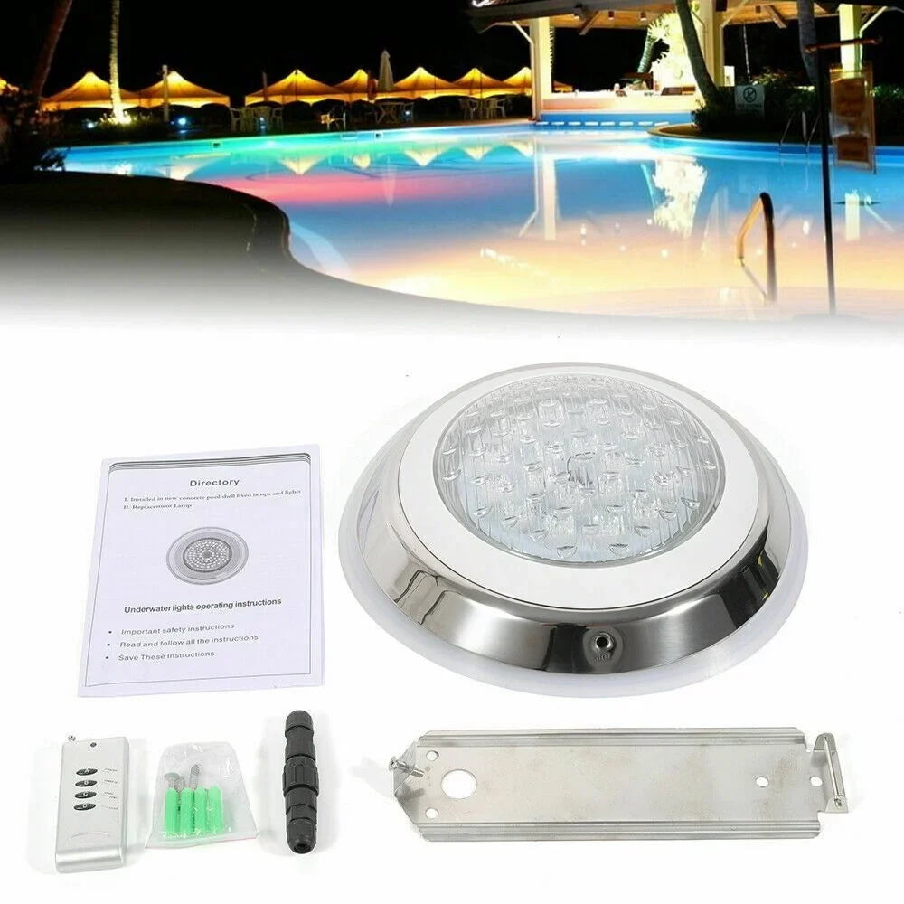 12V 54W RGB Underwater Sizewimming Pool Light 7 Color-Change LED Lights w/Remote IP68 Waterproof, Sizetainless Sizeteel