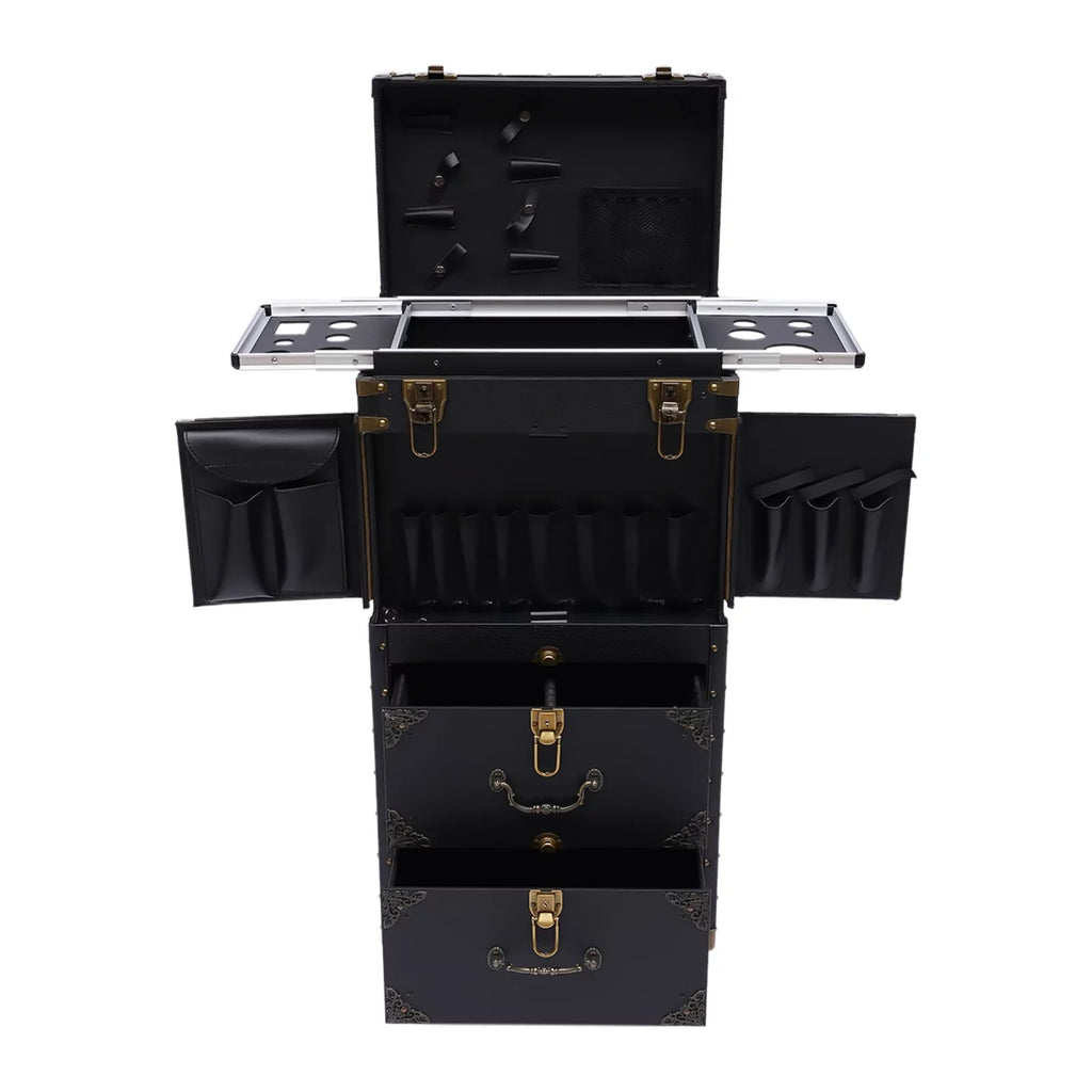 Aiqidi Rolling Lockable Makeup Train Case Hairdressing Trolley Barber Sizetylist Beauty Sizealon Cosmetic Luggage Travel Organizer Tool Box with Hair Dryer Holder