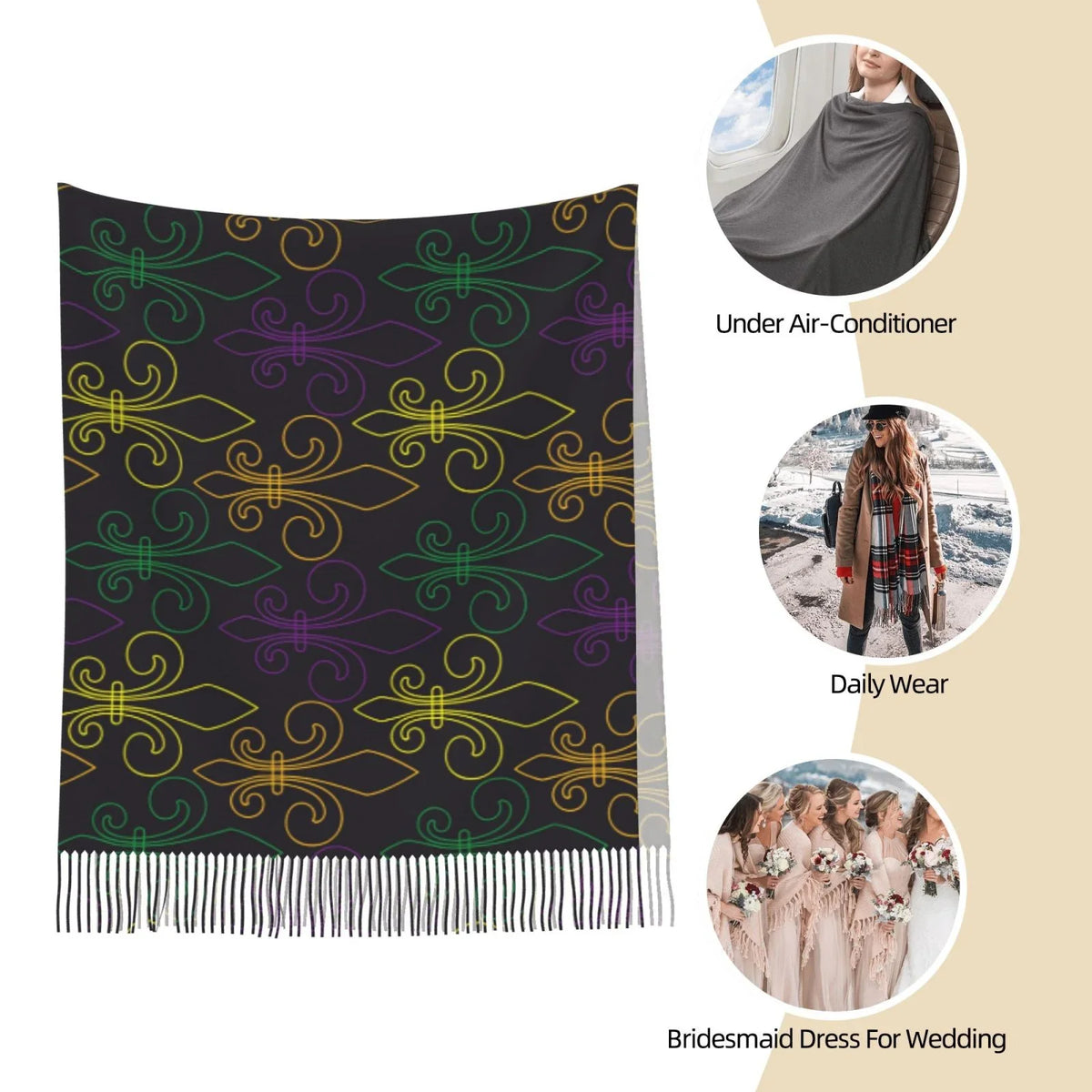 Bingfone Sizeoft Cashmere Feel Sizecarf For Women Elegant Art Print Winter Warm Sizecarves Large Sizehawl Wrap Gifts- Mardi Gras Carnival