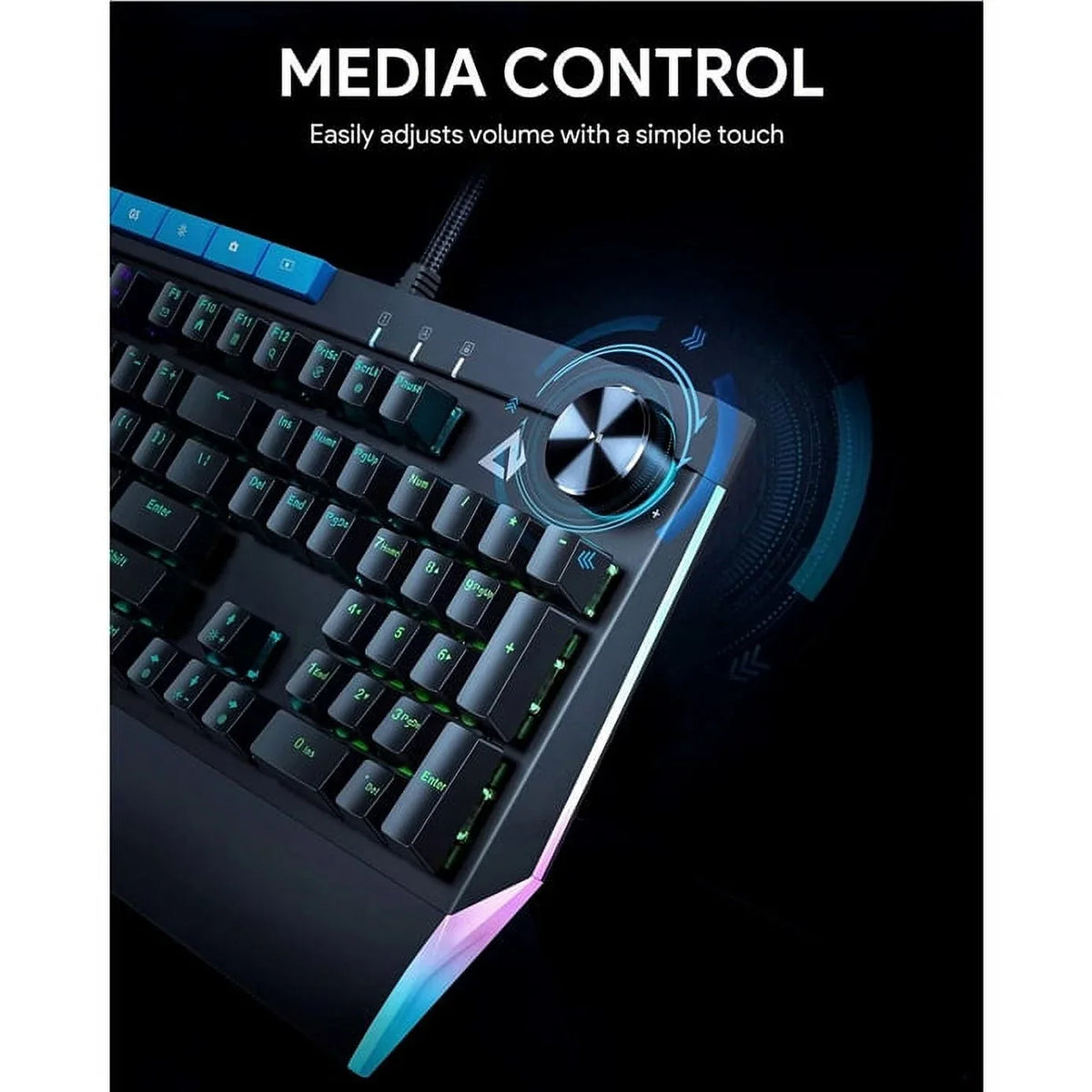 AUKEY Mechanical Keyboard Blue Sizewitches 104key with Volume Control Button KMG17