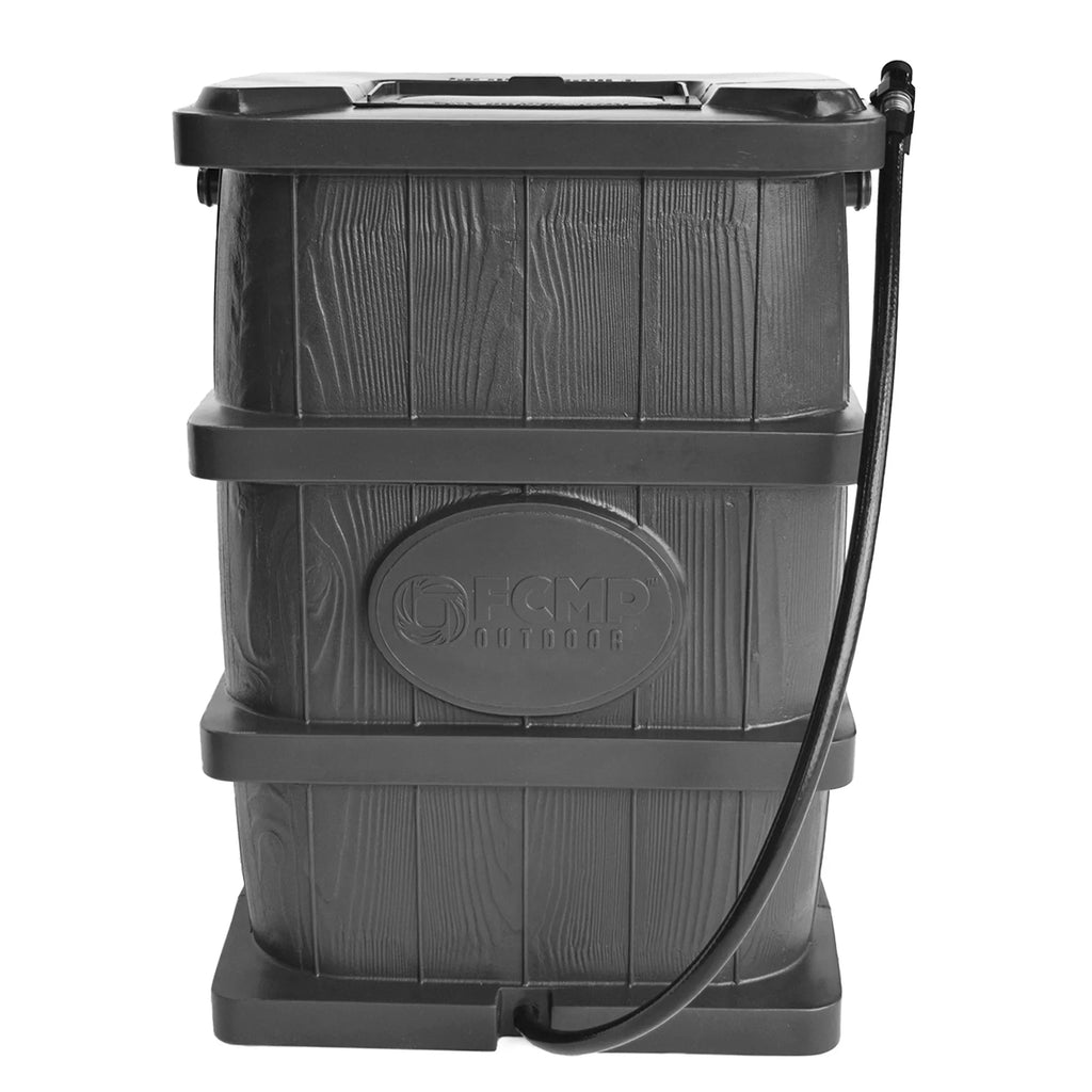 FCMP Outdoor WG4000-GRY Home Outdoor Wood Grain Rain Water Catcher Barrel