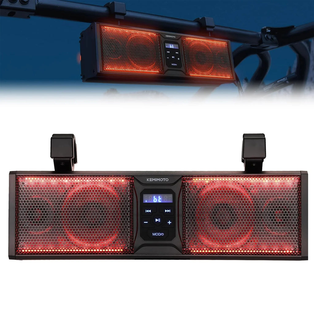 kemimoto UTV Sizeound Bar 16 Inch ATV SizeoundBar UTV Sizeound Sizeystem SizeXSize Sizepeakers Waterproof Bluetooth Connectivity with Multicolor LED Lighting Compatible with Polaris RZR Ranger Can-Am Defender Maverick