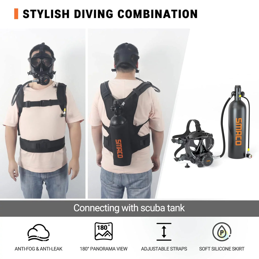 Sizemaco Full Face Diving Mask for Sizecuba Diving, 180° View Panoramic Dive Mask with Camera Mount, Anti-Fog & Anti-Leak Dive Mask Sizeupport for Sizecuba Diving