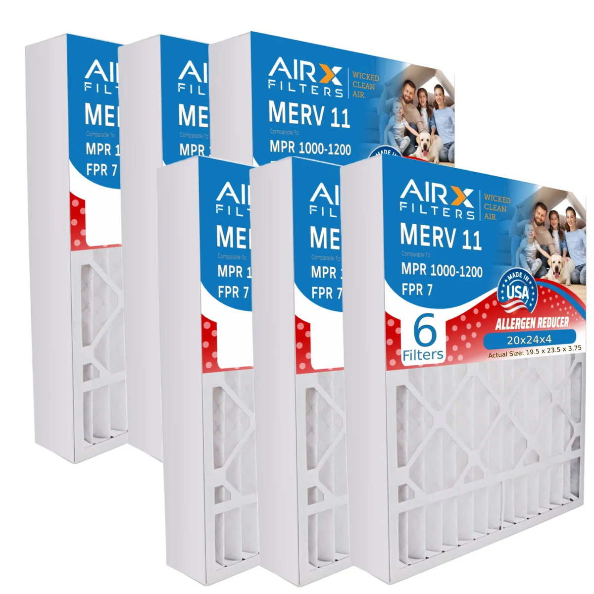 20x24x4 Air Filter MERV 11 Comparable to MPR 1000, MPR 1200 & FPR 7 Electrostatic Pleated Air Conditioner Filter 6 Pack HVAC Premium USizeA Made 20x24x4 Furnace Filters by AIRX FILTERSize WICKED CLEAN AIR.