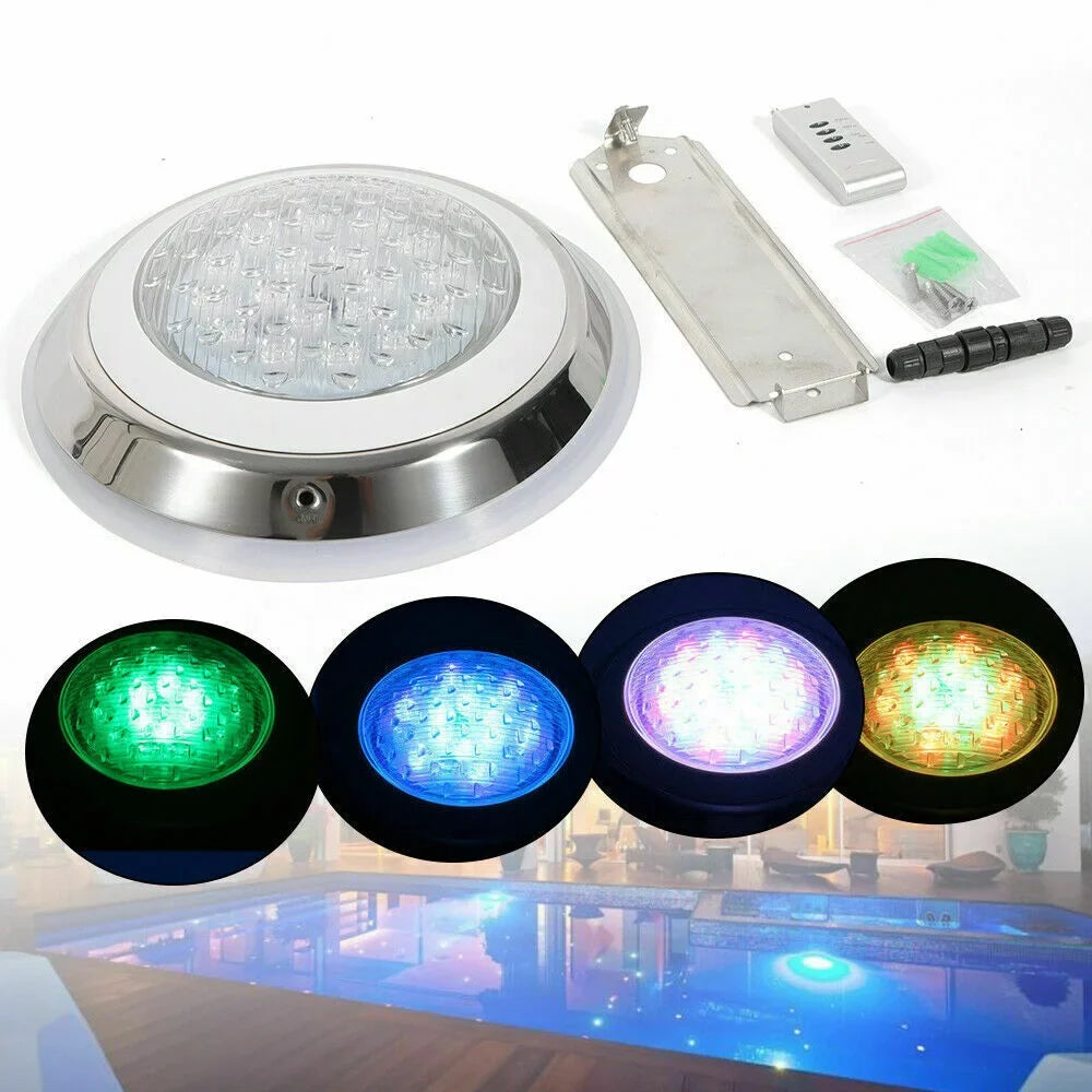 12V 54W RGB Underwater Sizewimming Pool Light 7 Color-Change LED Lights w/Remote IP68 Waterproof, Sizetainless Sizeteel