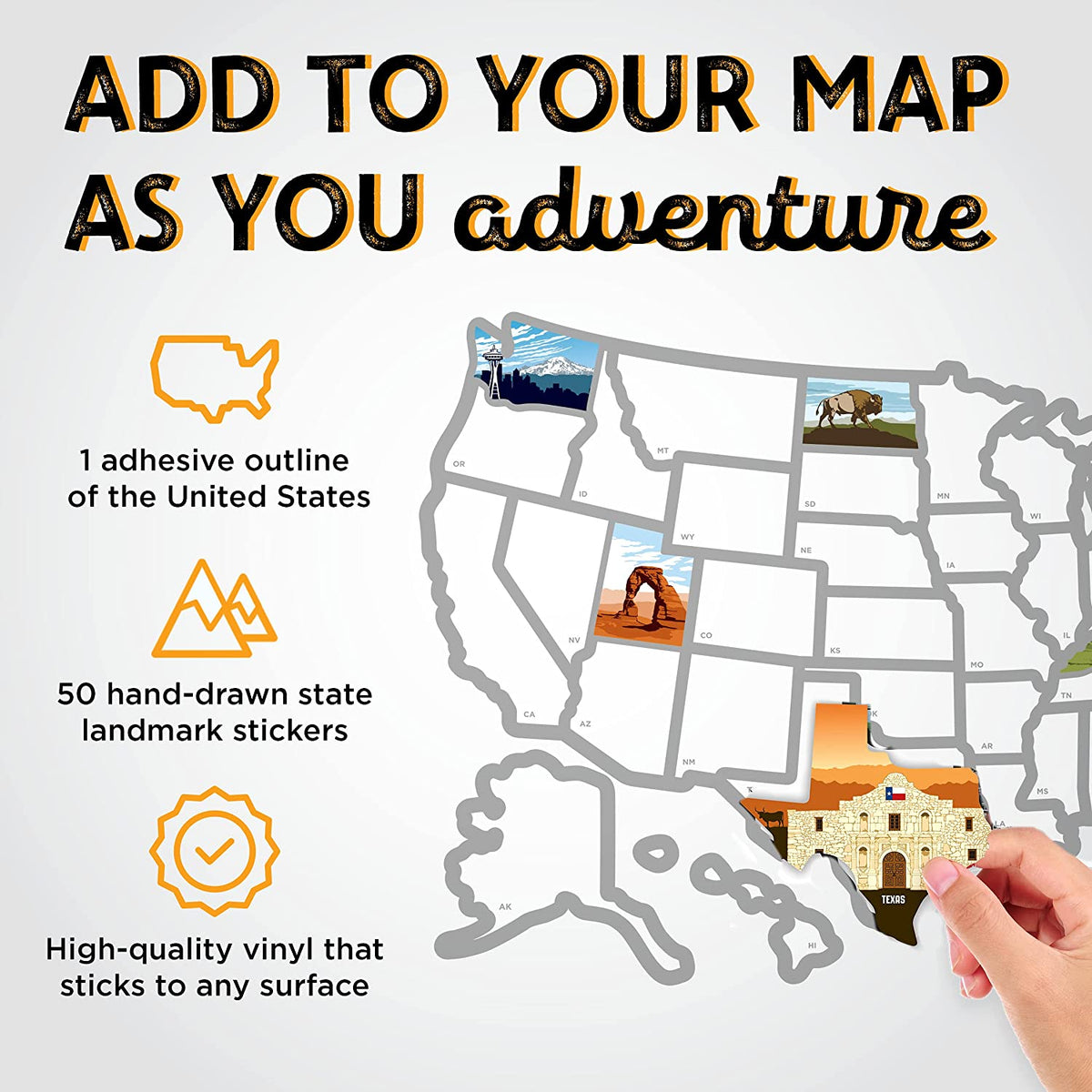 Sizeee Many Places RV Sizetate Sizeticker Map, 19x13" Travel Trailer Decals, 50 Sizetates