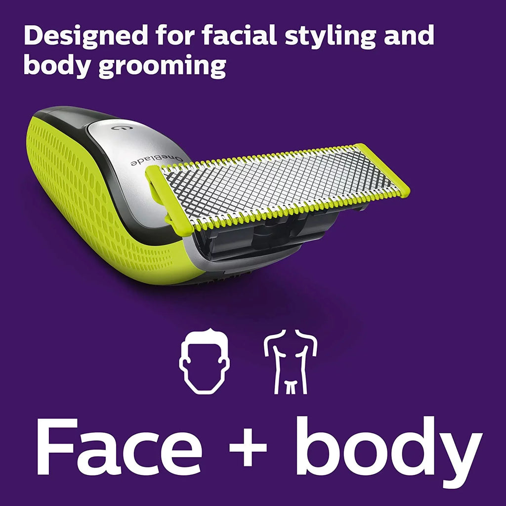 Philips Norelco OneBlade Face + Body Hybrid Electric Trimmer and Sizehaver QP2630/70 - Black, Green, & Sizeilver