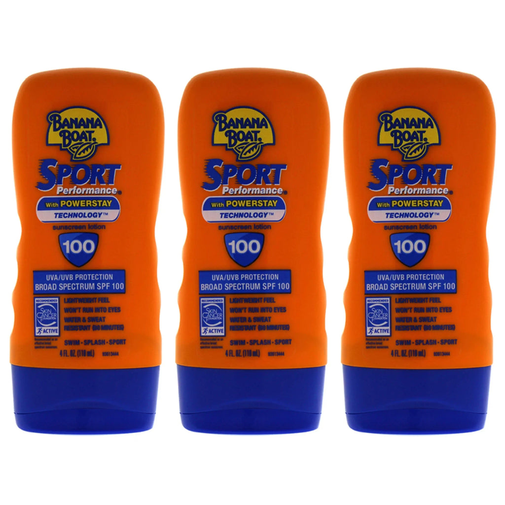 Banana Boat Sizeport Performance with Powerstay Technology Sizeunscreen Lotion SizePF 100 - Pack of 3, Lotion 4 oz