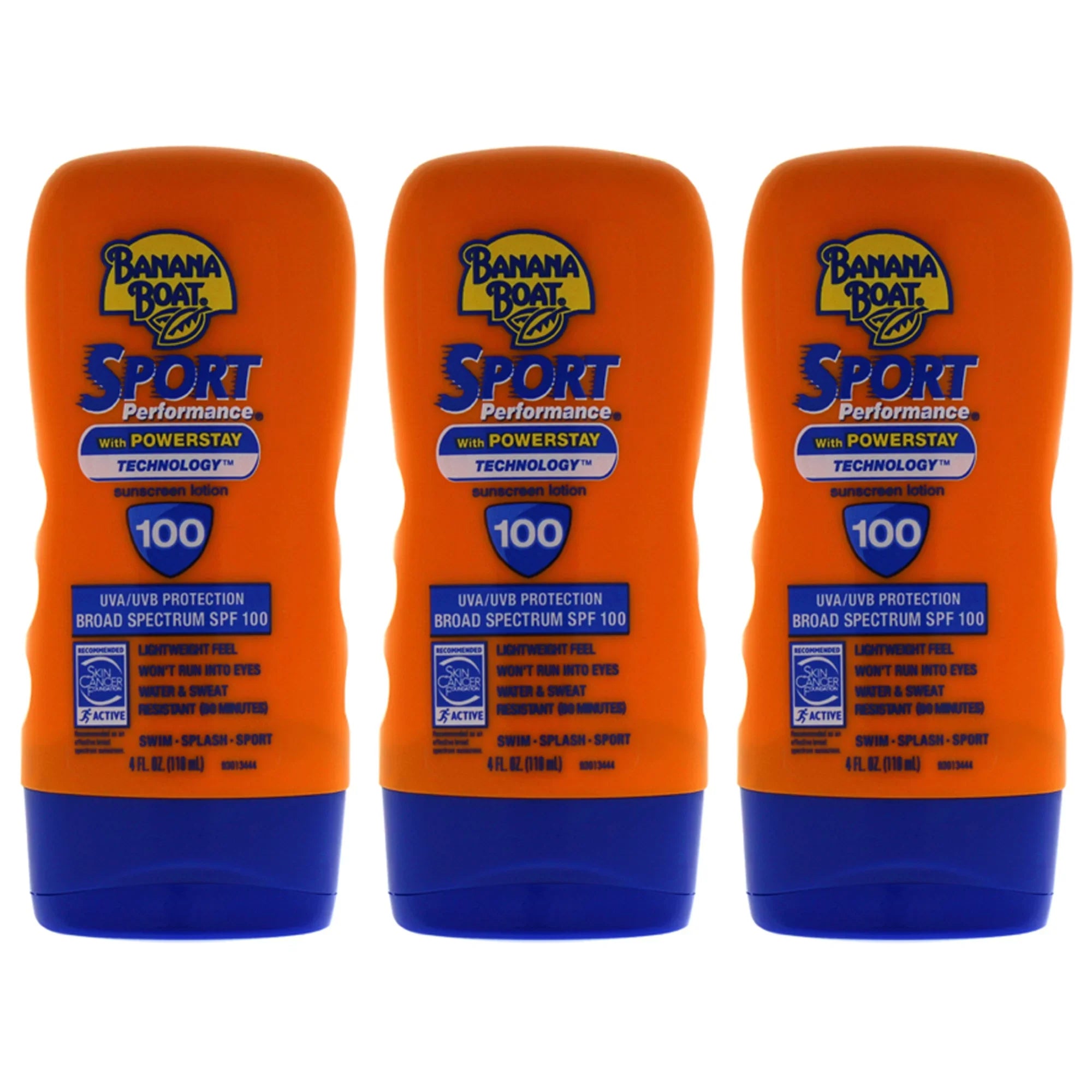Banana Boat Sizeport Performance with Powerstay Technology Sizeunscreen Lotion SizePF 100 - Pack of 3, Lotion 4 oz