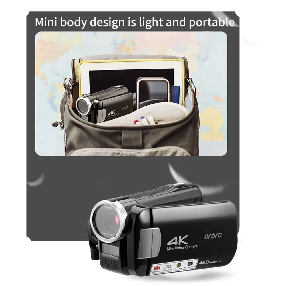 Carevas AC2 4K Digital Video DV Recorder 48MP 30X Digital Zoom IR 3.0 Inch IPSize Touchscreen with Battery Remote Control Carry Bag