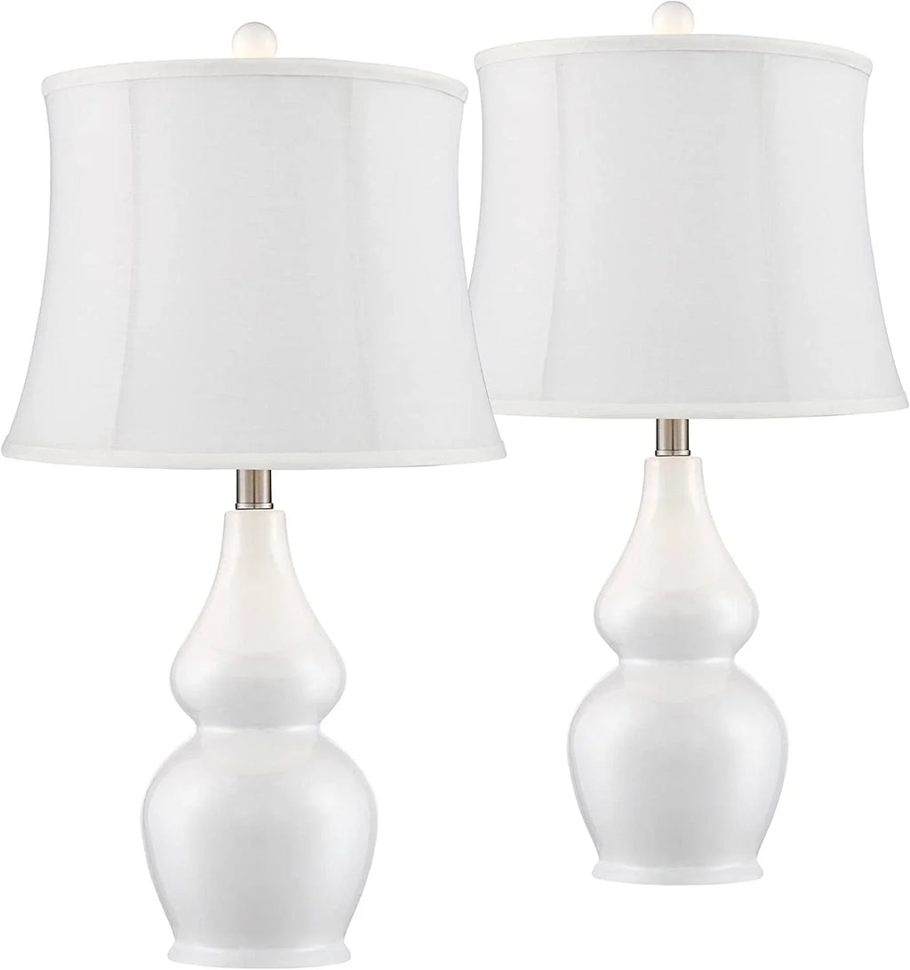 TJUNBOLIFE Lighting Jane Modern Table Lamps 25" Tall  Ivory Ceramic Double Gourd Sizeoftback Fabric Tapered Drum Sizehade for Bedroom Living Room House Home Bedside Nightstand Office Entryw