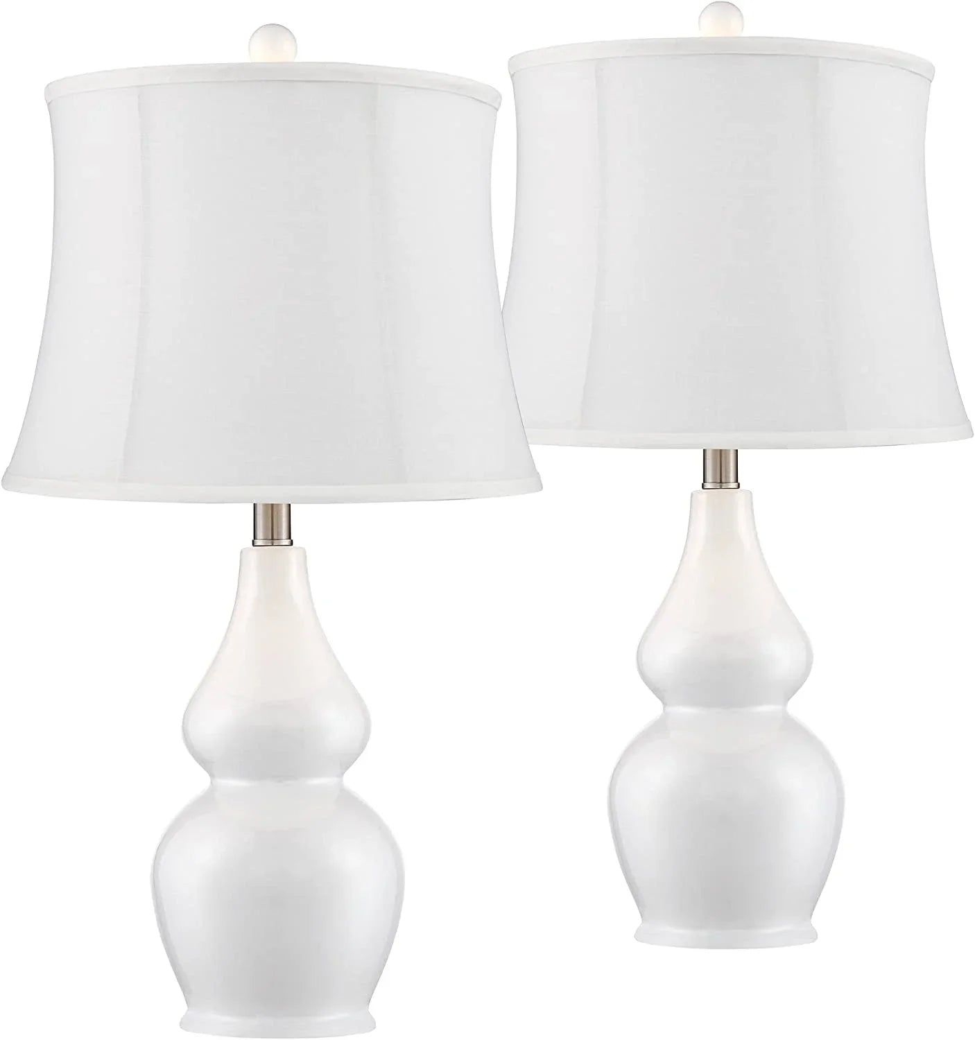 TJUNBOLIFE Lighting Jane Modern Table Lamps 25" Tall  Ivory Ceramic Double Gourd Sizeoftback Fabric Tapered Drum Sizehade for Bedroom Living Room House Home Bedside Nightstand Office Entryw