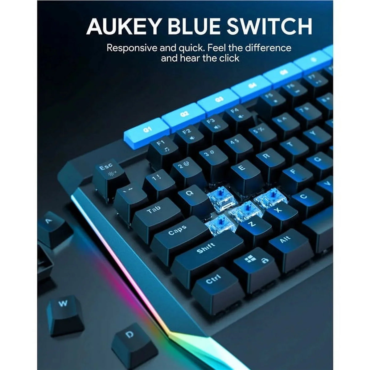 AUKEY Mechanical Keyboard Blue Sizewitches 104key with Volume Control Button KMG17