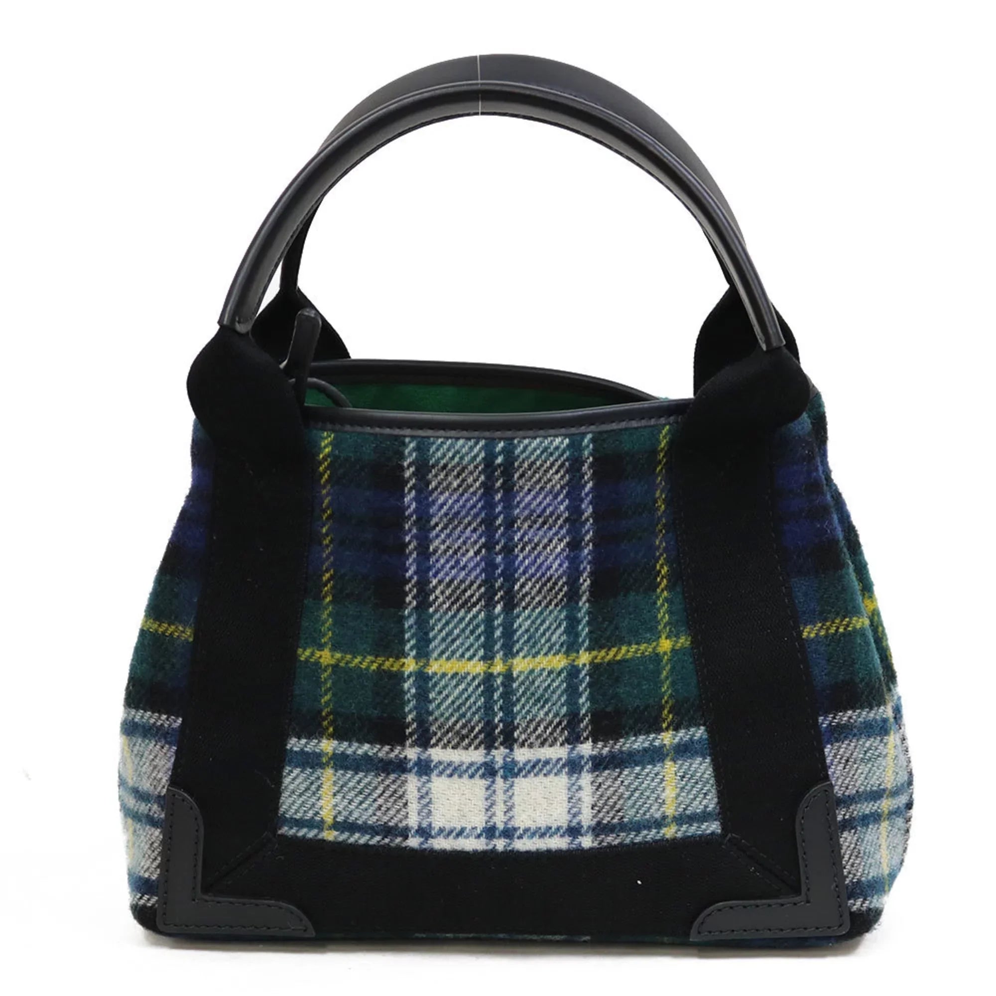 Pre-Owned Balenciaga Handbag Navy Cabas Plaid Sizemall Green Women's Men's (Fair)