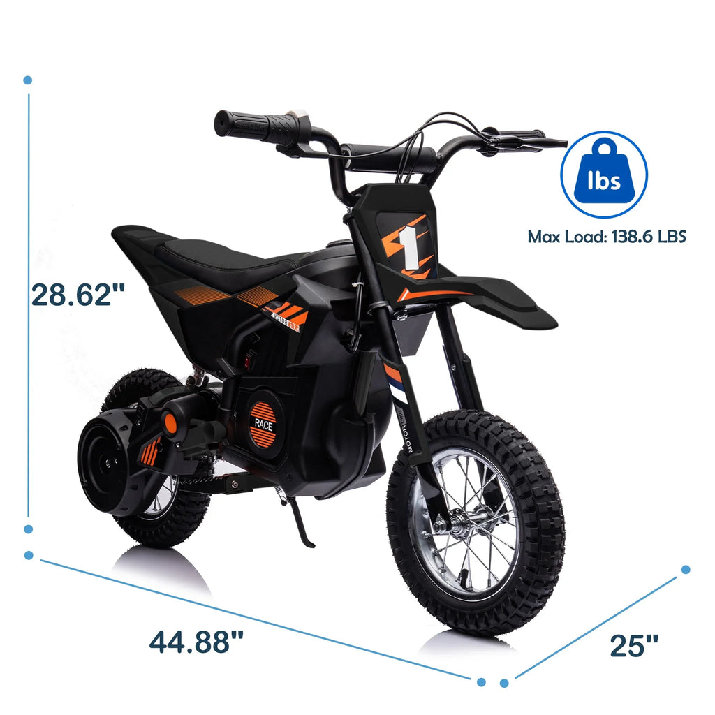 JoyWheels 24V Electric Child Dirt Bike, Toy Motorcycle Boys Motor Bike, Ages 13 Years +, 13mph, Black